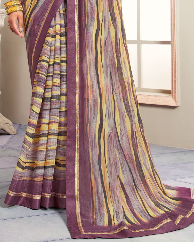 Vishal Prints Copper Rose Digital Print Moss Chiffon Saree With Fancy Border