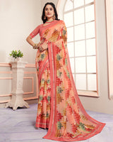 Vishal Prints Peach Digital Print Moss Chiffon Saree With Fancy Border
