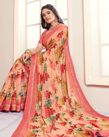 Vishal Prints Peach Digital Print Moss Chiffon Saree With Fancy Border