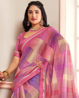 Vishal Prints Blush Pink Digital Print Moss Chiffon Saree With Fancy Border