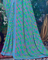 Vishal Prints Steel Blue Printed Georgette Saree With Fancy Border