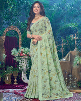 Vishal Prints Mist Green Printed Georgette Saree With Fancy Border