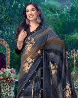 Vishal Prints Black Printed Georgette Saree With Fancy Border