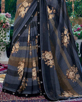 Vishal Prints Black Printed Georgette Saree With Fancy Border