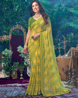 Vishal Prints Mehandi Green Printed Georgette Saree With Fancy Border