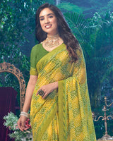 Vishal Prints Mehandi Green Printed Georgette Saree With Fancy Border