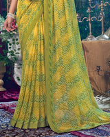 Vishal Prints Mehandi Green Printed Georgette Saree With Fancy Border