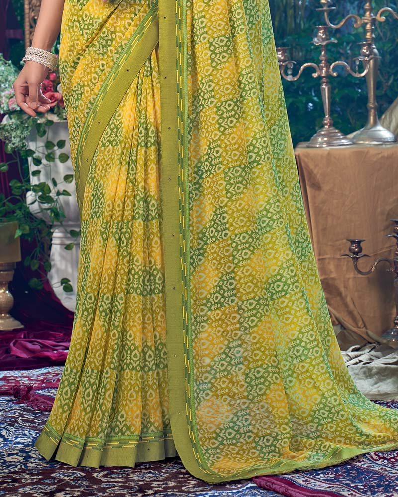 Vishal Prints Mehandi Green Printed Georgette Saree With Fancy Border