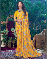 Vishal Prints Dark Yellow Printed Georgette Saree With Fancy Border