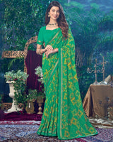 Vishal Prints Dark Mint Green Printed Georgette Saree With Fancy Border