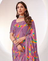 Vishal Prints Mauve Printed Georgette Saree With Fancy Border