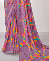 Vishal Prints Mauve Printed Georgette Saree With Fancy Border