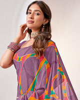 Vishal Prints Mauve Printed Georgette Saree With Fancy Border