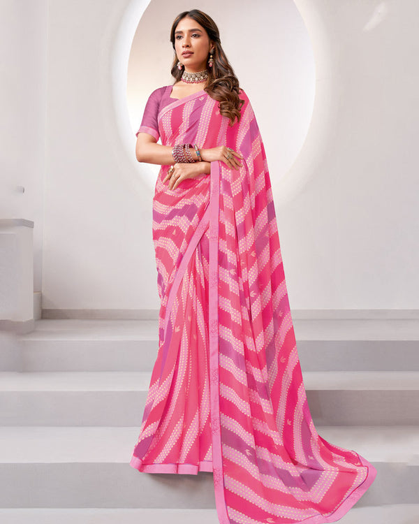 Vishal Prints Froly Pink Printed Georgette Saree With Fancy Border
