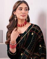 Vishal Prints Black Printed Georgette Saree With Fancy Border