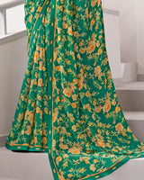 Vishal Prints Dark Green Printed Georgette Saree With Fancy Border