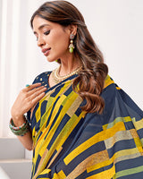Vishal Prints Fiord Blue Printed Georgette Saree With Fancy Border