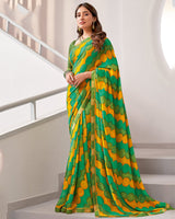 Vishal Prints Dark Yellow Printed Georgette Saree With Fancy Border