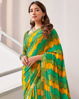 Vishal Prints Dark Yellow Printed Georgette Saree With Fancy Border