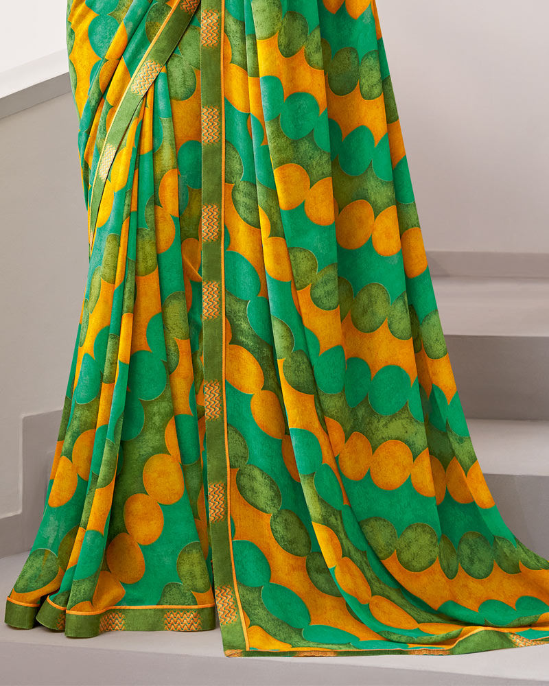 Vishal Prints Dark Yellow Printed Georgette Saree With Fancy Border