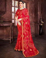 Vishal Prints Cherry Red Brasso Saree With Foil Print And Zari Border