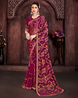 Vishal Prints Maroon Brasso Saree With Foil Print And Zari Border
