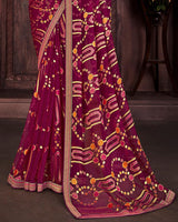Vishal Prints Maroon Brasso Saree With Foil Print And Zari Border