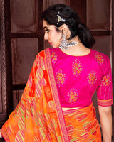 Vishal Prints Orange Brasso Saree With Foil Print And Zari Border