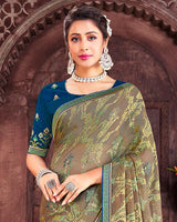 Vishal Prints Light Brown Brasso Saree With Foil Print And Zari Border