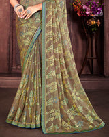 Vishal Prints Light Brown Brasso Saree With Foil Print And Zari Border