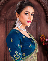 Vishal Prints Light Brown Brasso Saree With Foil Print And Zari Border