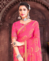 Vishal Prints Pink Brasso Saree With Foil Print And Zari Border