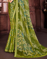 Vishal Prints Green Brasso Saree With Foil Print And Zari Border