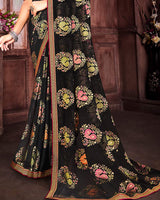 Vishal Prints Black Brasso Saree With Foil Print And Zari Border
