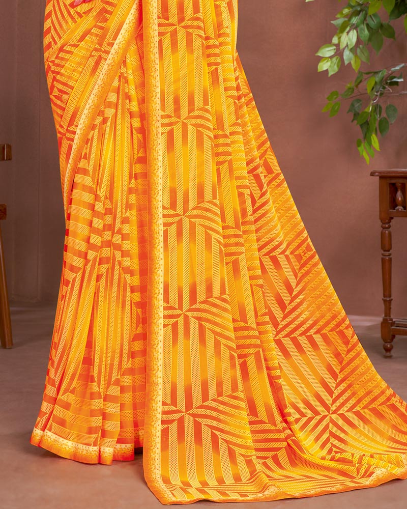 Vishal Prints Golden Yellow Printed Georgette Saree With Fancy Border