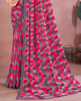 Vishal Prints Multi Grey Printed Georgette Saree With Fancy Border