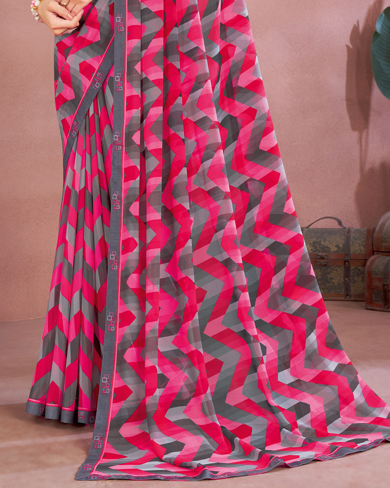Vishal Prints Multi Grey Printed Georgette Saree With Fancy Border