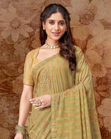 Vishal Prints Pastel Olive Designer Chiffon Saree With Embroidery Work And Core Piping