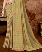 Vishal Prints Pastel Olive Designer Chiffon Saree With Embroidery Work And Core Piping