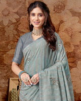 Vishal Prints Grey Designer Chiffon Saree With Embroidery Work And Core Piping
