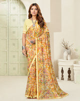 Vishal Prints Pastel Yellow Digital Print Georgette Saree With Fancy Border