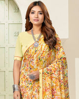 Vishal Prints Pastel Yellow Digital Print Georgette Saree With Fancy Border