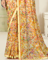 Vishal Prints Pastel Yellow Digital Print Georgette Saree With Fancy Border