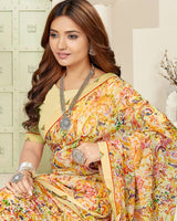 Vishal Prints Pastel Yellow Digital Print Georgette Saree With Fancy Border