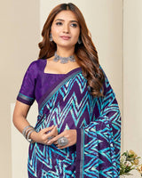 Vishal Prints Dark Violet Digital Print Georgette Saree With Fancy Border