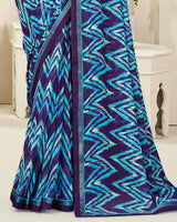 Vishal Prints Dark Violet Digital Print Georgette Saree With Fancy Border