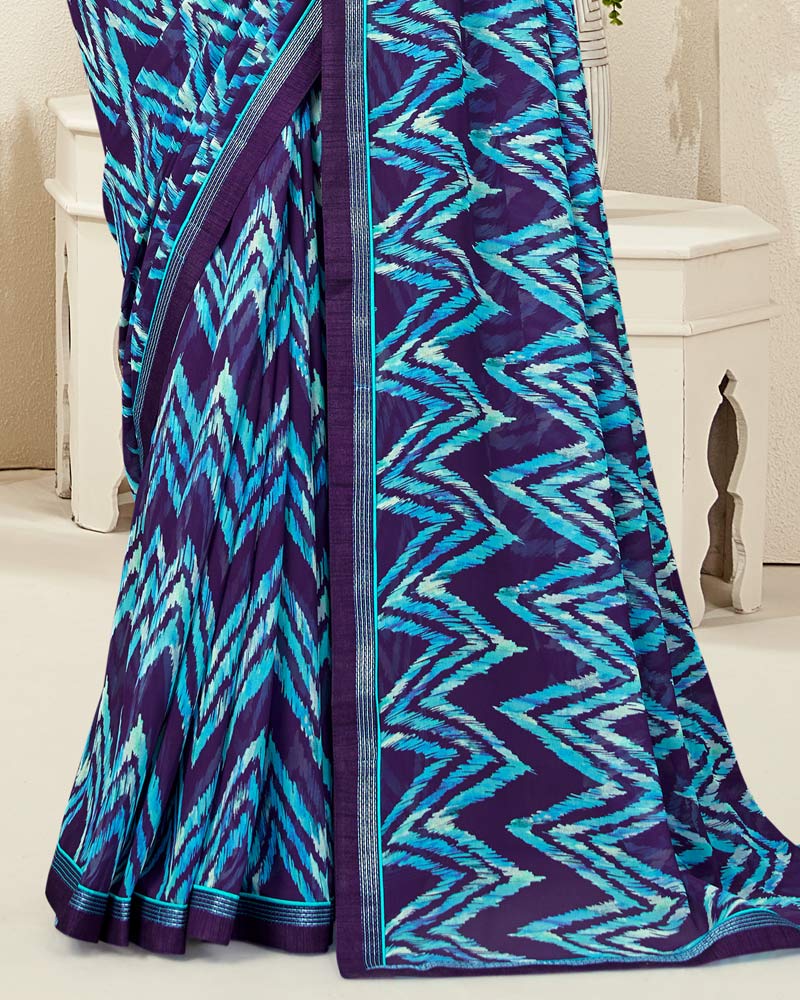 Vishal Prints Dark Violet Digital Print Georgette Saree With Fancy Border