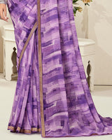 Vishal Prints Affair Violet Digital Print Georgette Saree With Fancy Border