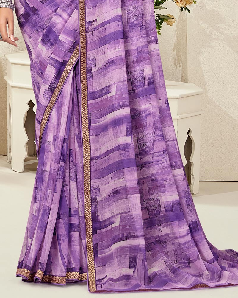 Vishal Prints Affair Violet Digital Print Georgette Saree With Fancy Border