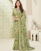 Vishal Prints Sage Green Digital Print Georgette Saree With Fancy Border